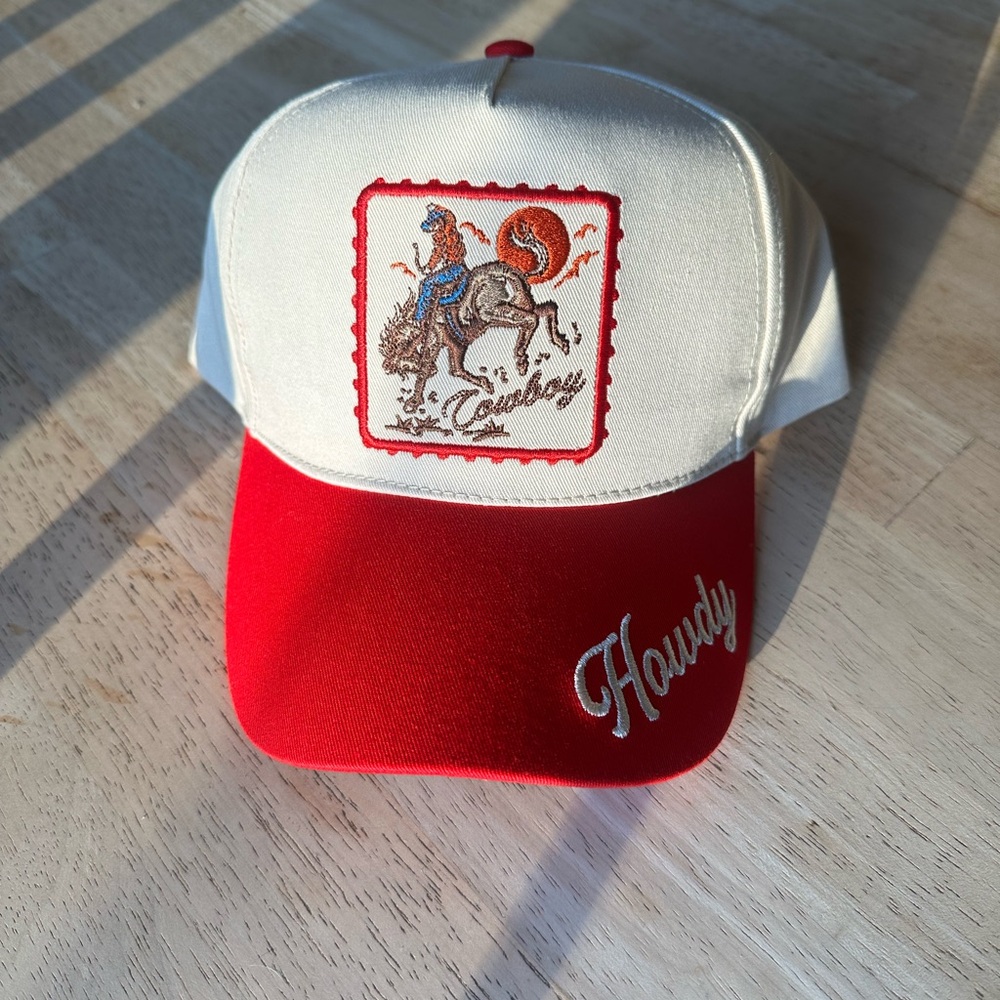 Red and White Cowboy Embroidered Cap - Picture 2 of 3